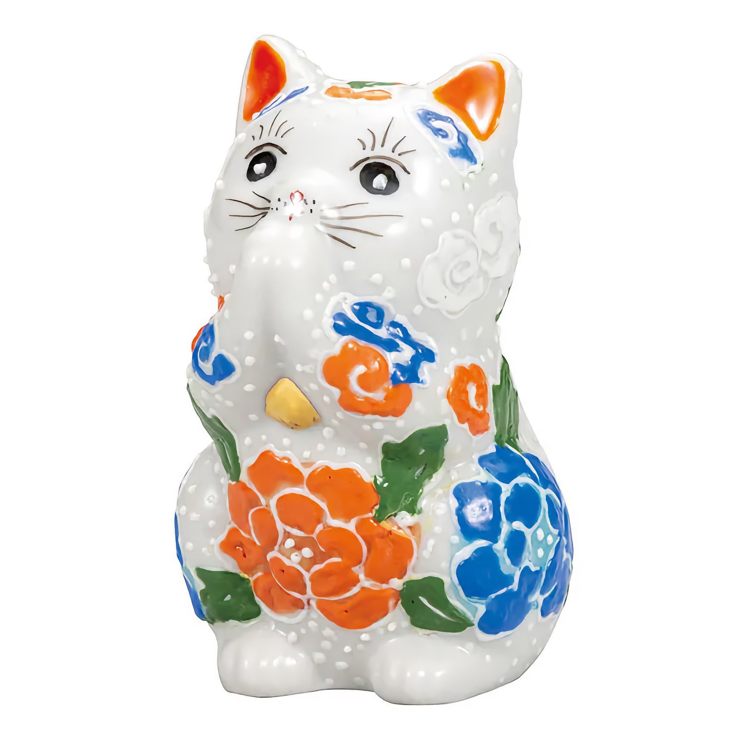 KUTANI JAPANESE LUCKY CAT(PRAYING CAT) WHITE RAISED DECORATION