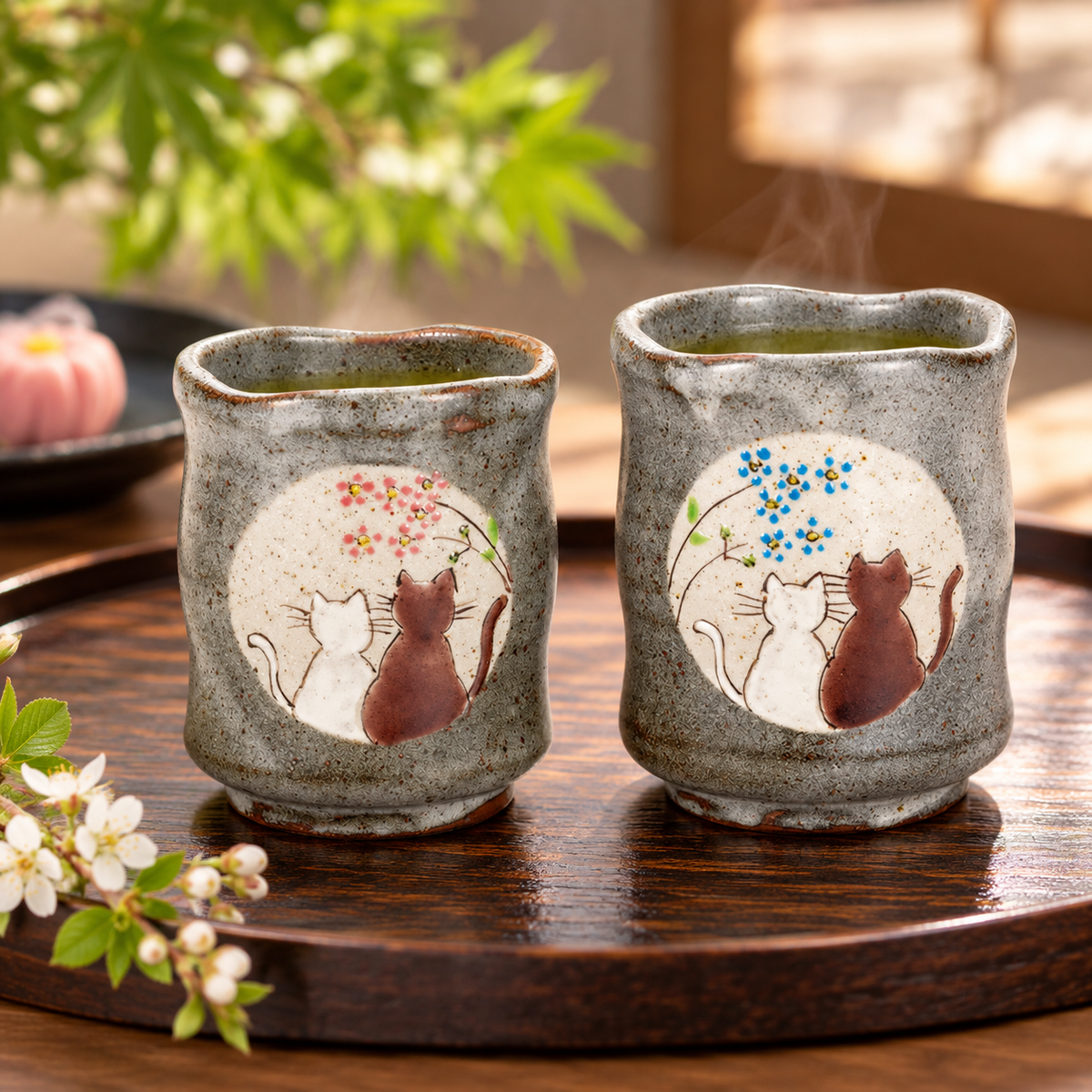 KUTANI WARE YUNOMI TEA CUP PAIR “HIDAMARI” / IROE YU