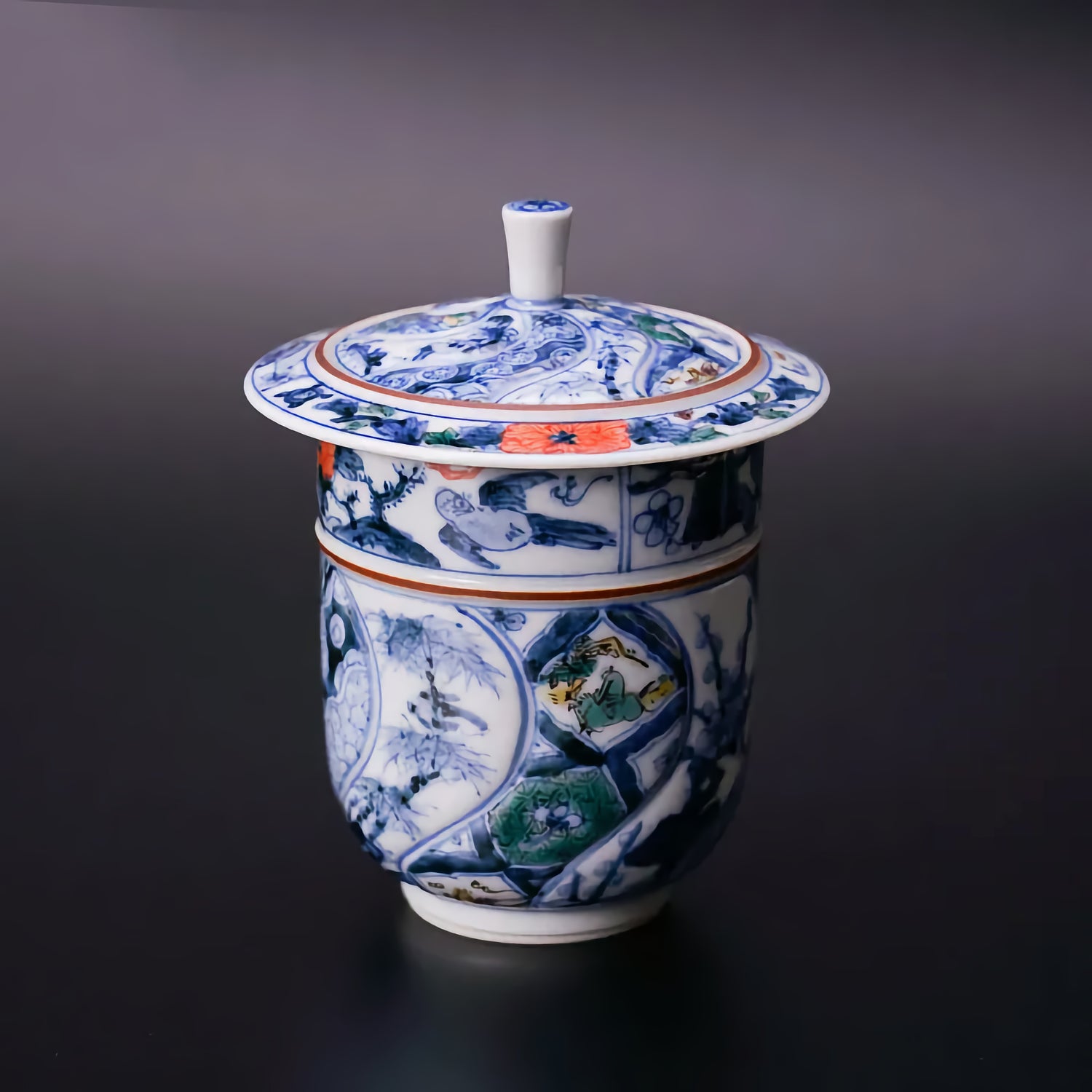 KUTANI JAPANESE LIDDED YUNOMI – IROE SHONZUI /CYOZA YAMAMOTO