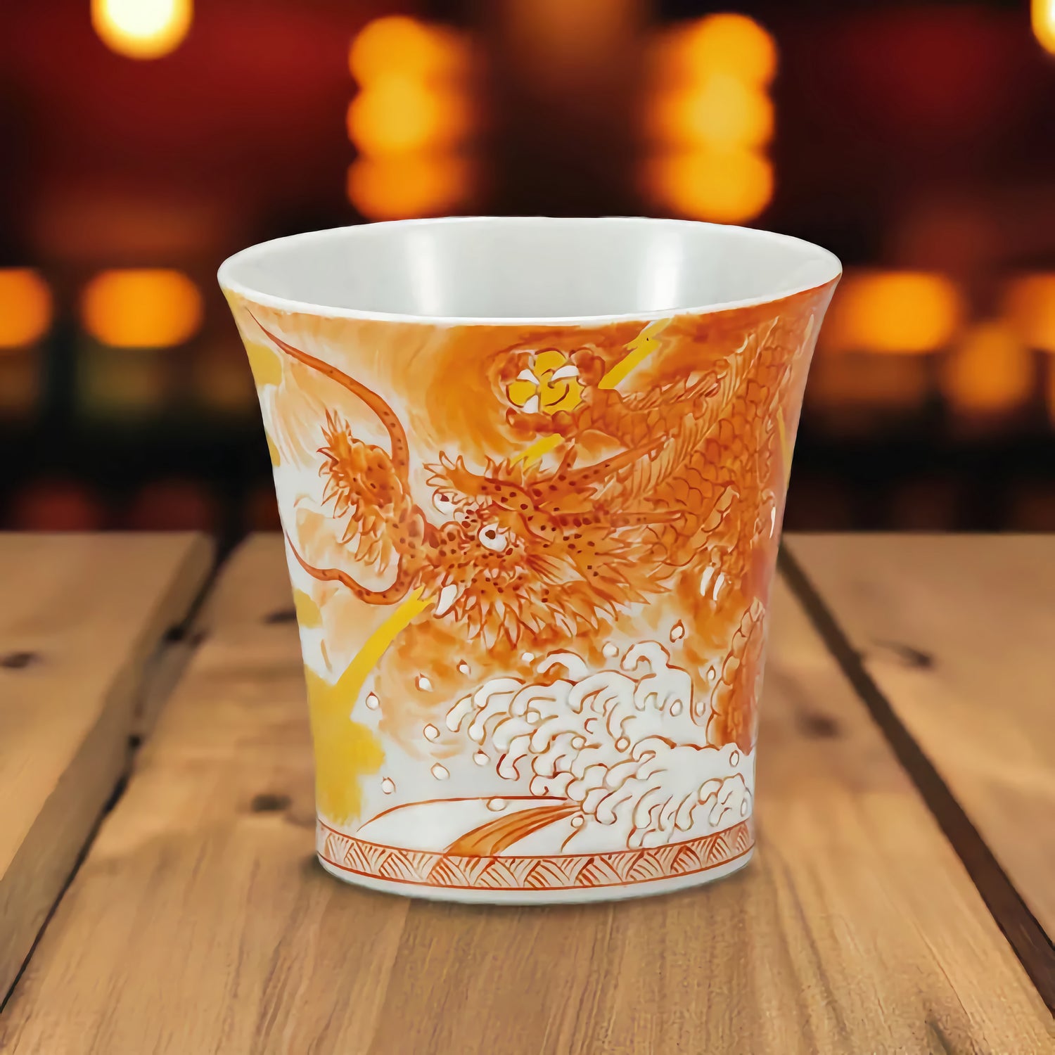 KUTANI WARE SHOCHU CUP – HAND-PAINTED RED DRAGON GOD DESIGN BY YOSHINORI FUKUDA
