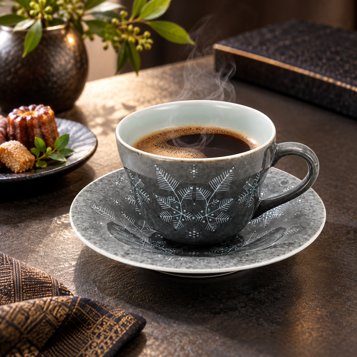 ARITA WARE LIGHT GRAY SUMI-HAJIKI SNOW PATTERN COFFEE CUP / IMAEMON KILN