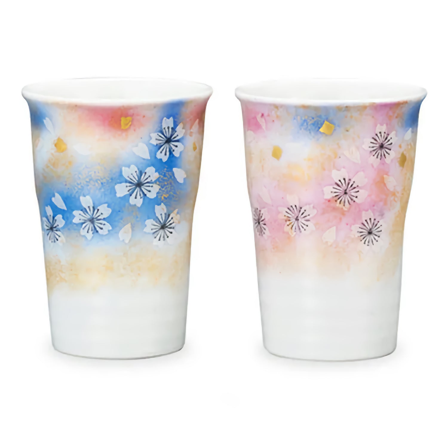 KUTANI WARE PAIR OF FREE CUPS FLORAL DANCE