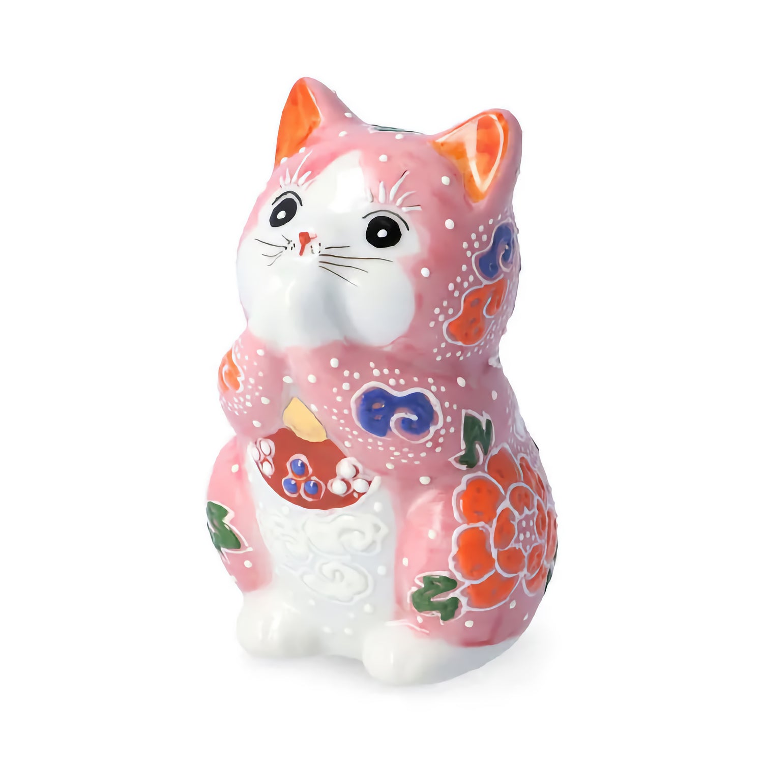 KUTANI JAPANESE LUCKY CAT(PRAYING CAT) PINK RAISED DECORATION