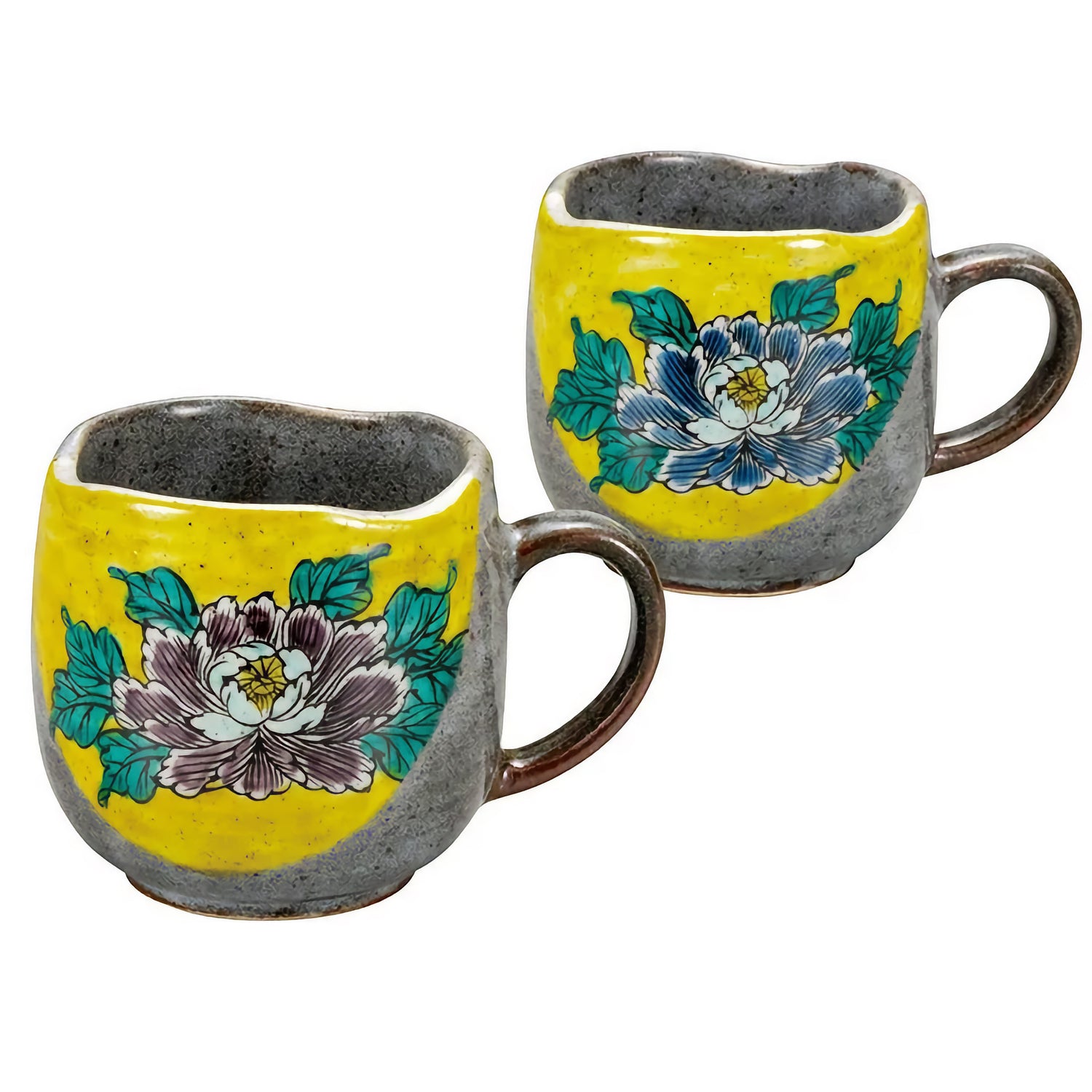 KUTANI WARE PAIR OF MUGS – YOSHIDAYA PEONY|TRADITIONAL JAPANESE PORCELAIN GIFT