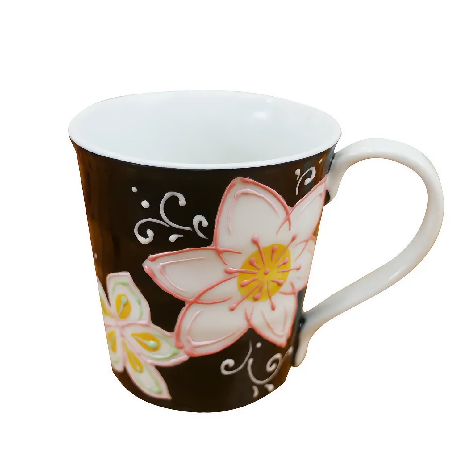 KUTANI JAPANESE MUG CUP BLACK BACKGROUND FLORAL ABUNDANCE/SHIHO AIKAWA