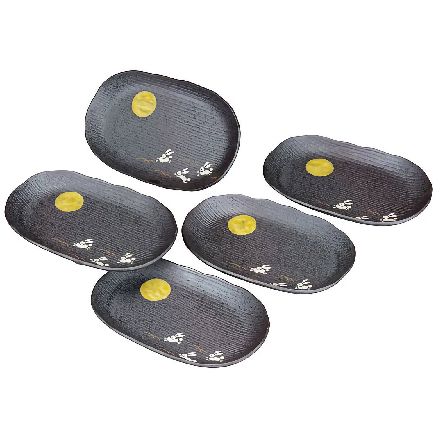 JAPANESE OVAL PLATE SET KUTANI MOON RABBIT