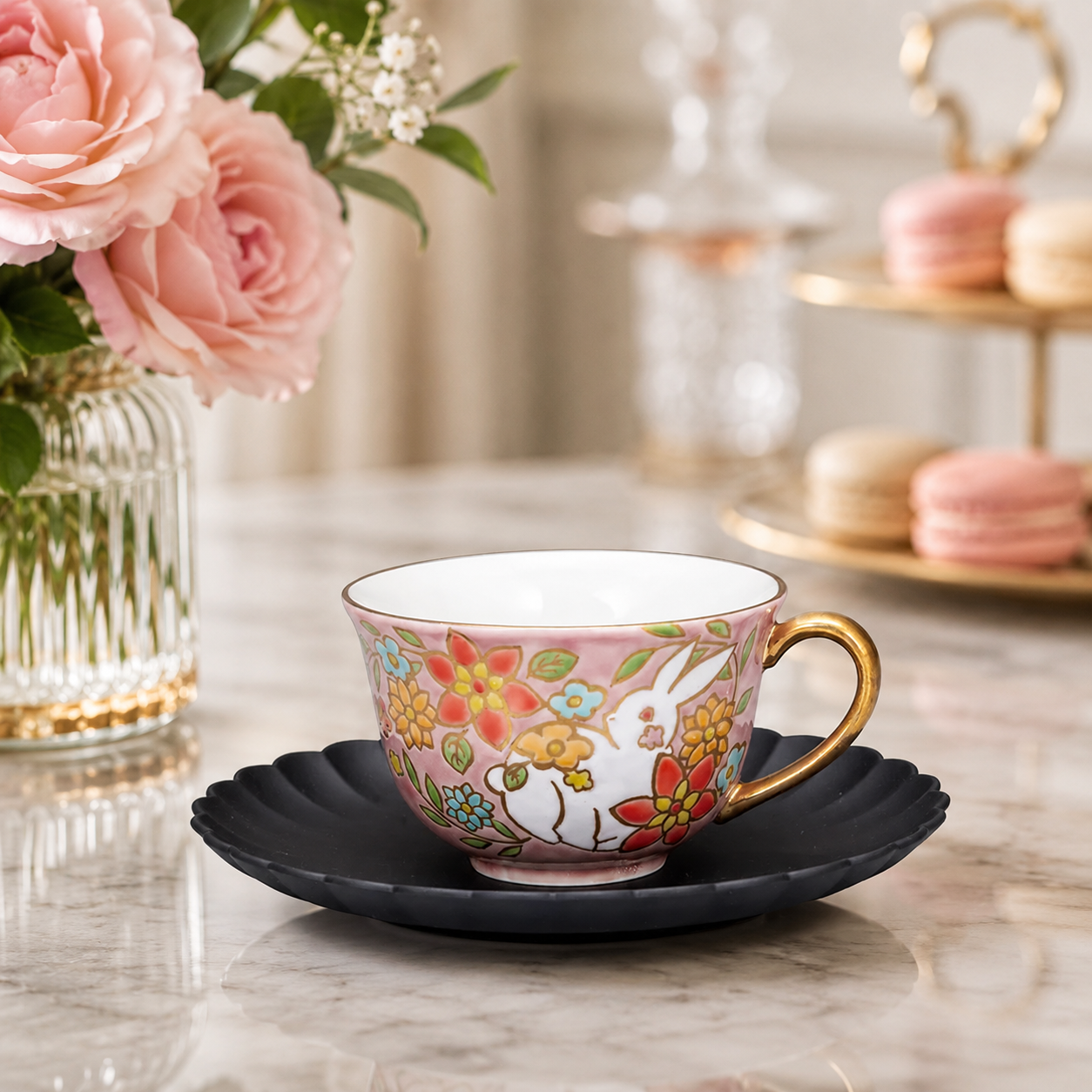 KUTANI WARE CUP & SAUCER SHIRO USAGI