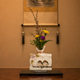 KUTANI WARE FLAT VASE (HENKO) – SMALL Y-SHAPED OPENING, SAKURA & TWO SPARROWS DESIGN BY TOSHITO NAKAMURA