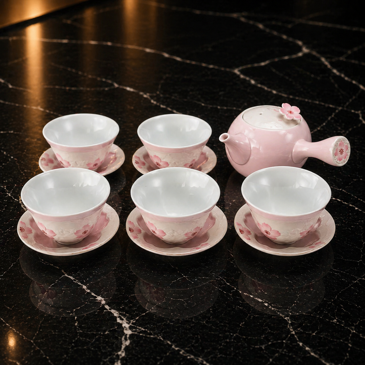 TASEI KLIN ARITA TEASET PALE PINK GLAZE IRIDESCENT SAKURA