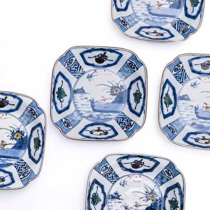 [IMPERIAL HOUSEHOLD PURVEYOR] KUTANI WARE SOMETSUKE PEACH BLOSSOM & BIRD DESIGN / CHOZA YAMAMOTO