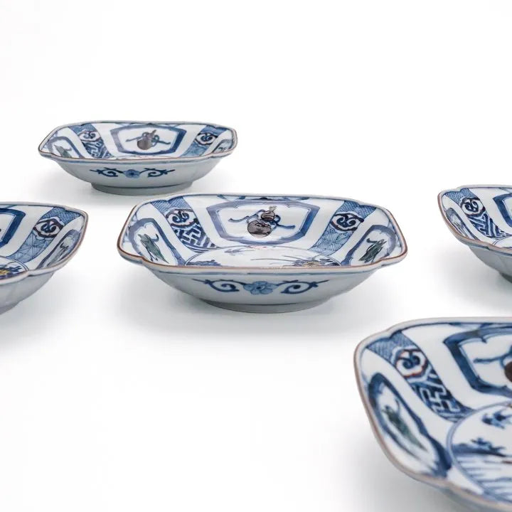 [IMPERIAL HOUSEHOLD PURVEYOR] KUTANI WARE SOMETSUKE PEACH BLOSSOM & BIRD DESIGN / CHOZA YAMAMOTO