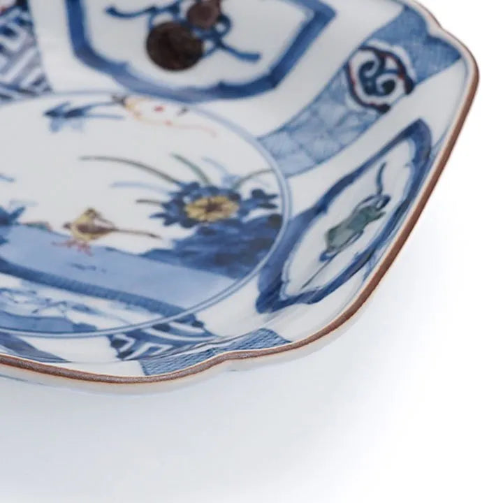 [IMPERIAL HOUSEHOLD PURVEYOR] KUTANI WARE SOMETSUKE PEACH BLOSSOM & BIRD DESIGN / CHOZA YAMAMOTO