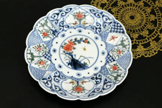 [IMPERIAL HOUSEHOLD PURVEYOR] KUTANI WARE IRO-E PANEL DESIGN WITH FLOWERS AND BIRDS / CHOZA YAMAMOTO