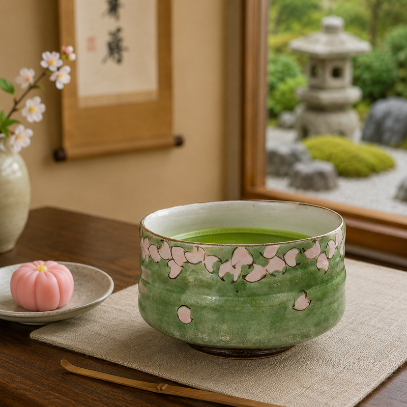 KUTANI WARE MATCHA BOWL CHAWAN- FLOWER SAKURA