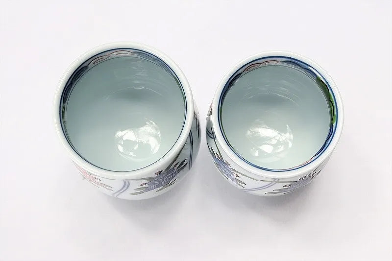 ARITA WARE PAIR YUNOMI TEACUPS “NISHIKI HANAWARI” / RYOSHU KILN