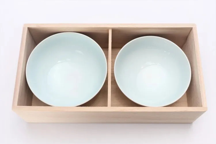 ARITA WARE RICE BOWL SET “SILK ROAD” BY SHINEMON KILN – WOODEN BOX