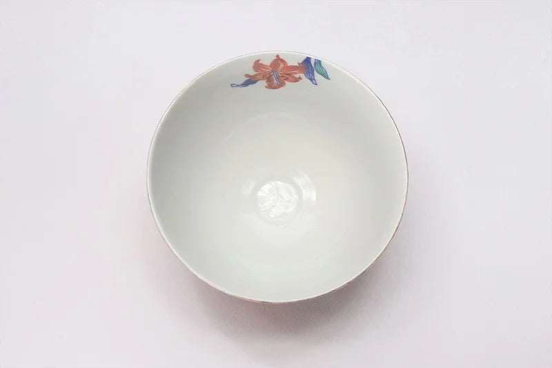 JAPANESE ARITA KINSAI TIGER LILY MATCHA BOWL (WITH WOODEN BOX) / KINRYU KLIN