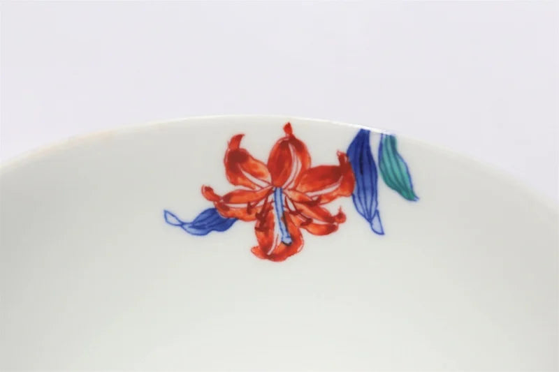 JAPANESE ARITA KINSAI TIGER LILY MATCHA BOWL (WITH WOODEN BOX) / KINRYU KLIN