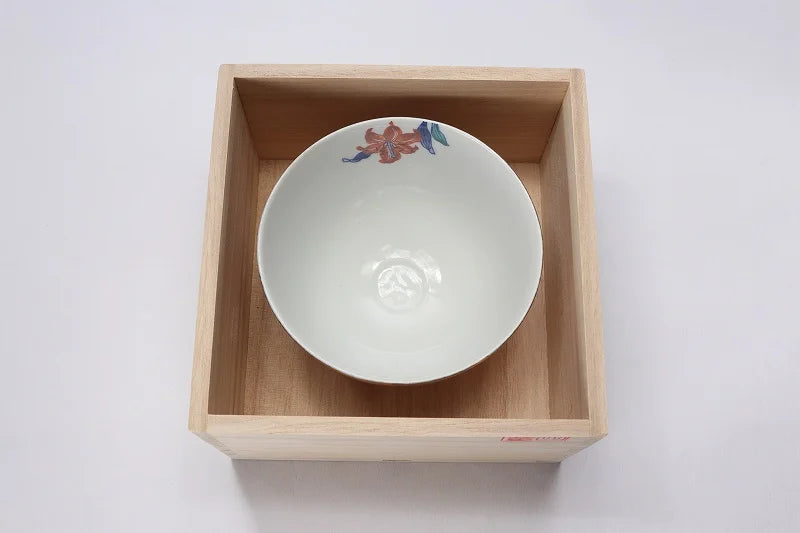 JAPANESE ARITA KINSAI TIGER LILY MATCHA BOWL (WITH WOODEN BOX) / KINRYU KLIN