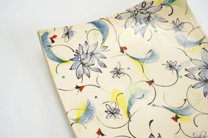 KUTANI WARE SQUARE PLATE AYAKA BLUE /KOKUZOU KILN