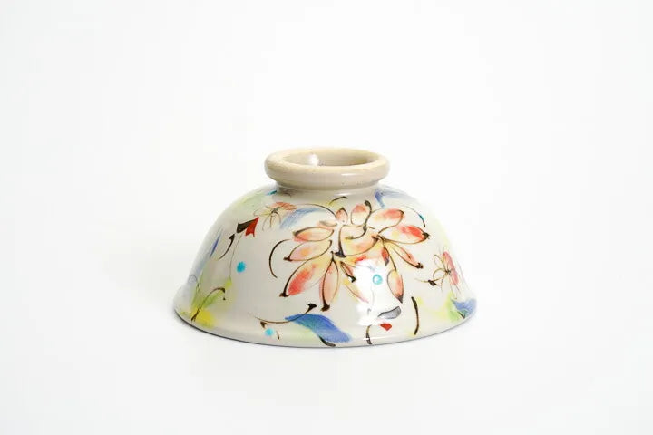 KUTANI WARE SET OF RICE BOWLS - SAIKA (COLORFUL FLORAL DESIGN), KOKUZOU KILN, JAPANESE CERAMIC BOWLS