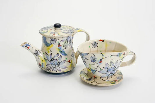 KUTANI WARE COFFEE DRIPPER & POT “SAIKA BLUE” – KOKUZOU KILN (WITH GIFT BOX)