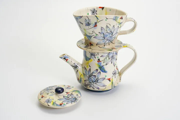 KUTANI WARE COFFEE DRIPPER & POT “SAIKA BLUE” – KOKUZOU KILN (WITH GIFT BOX)