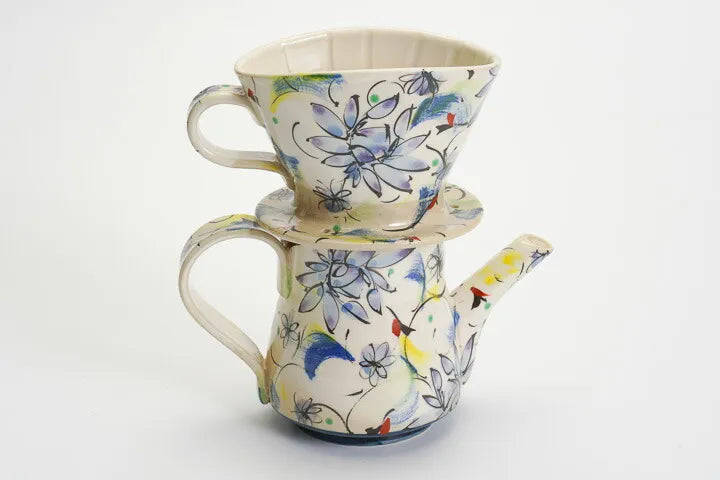 KUTANI WARE COFFEE DRIPPER & POT “SAIKA BLUE” – KOKUZOU KILN (WITH GIFT BOX)