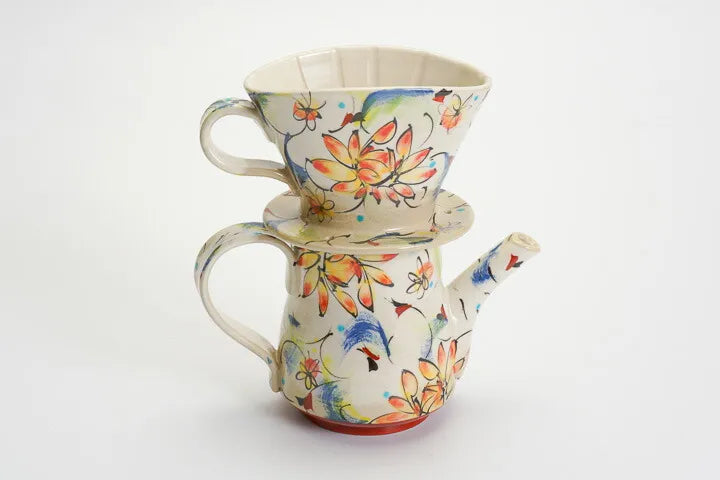 KUTANI WARE COFFEE DRIPPER & POT “SAIKA RED” – KOKUZOU KILN (WITH GIFT BOX)