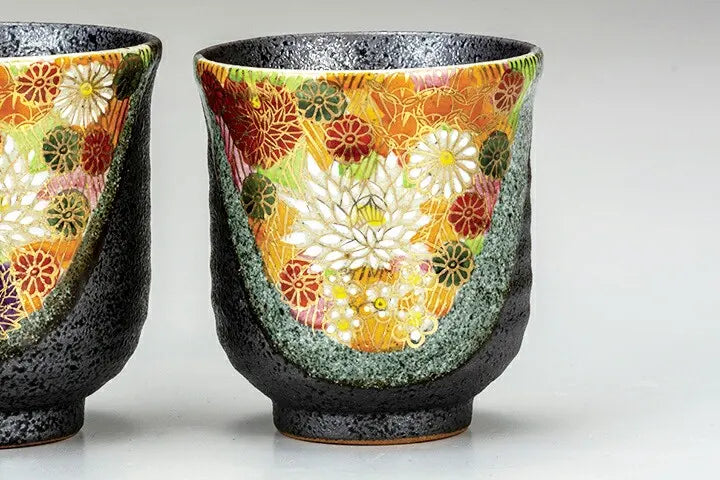 KUTANI WARE YUNOMI SET JAPANESE TEACUP (KINKAZUME)