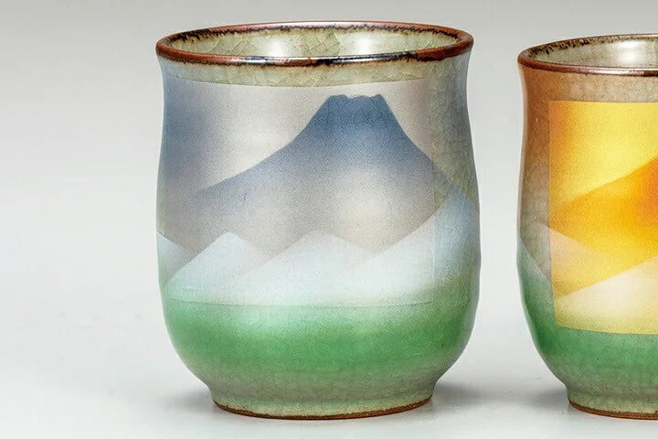KUTANI WARE YUNOMI SET TEACUP FUJISAN