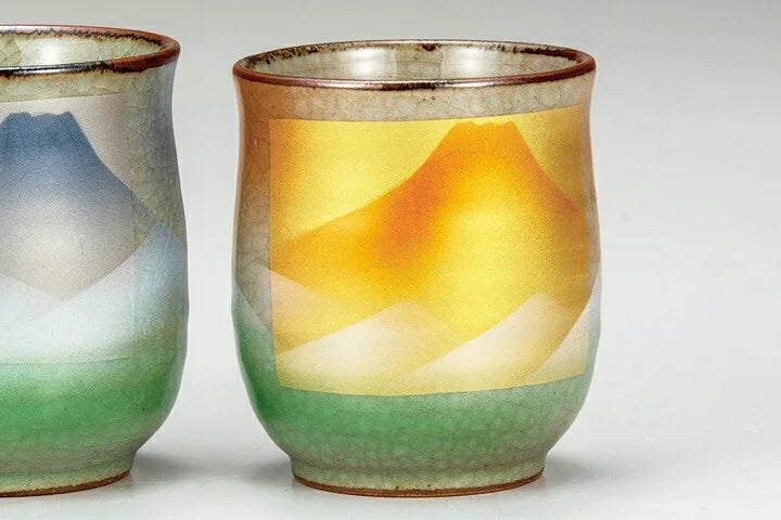 KUTANI WARE YUNOMI SET TEACUP FUJISAN