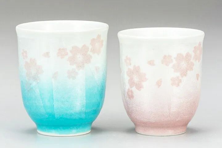 KUTANI JAPANESE YUNOMI SET TEACUP(SILVERCOLOR SAKURA)