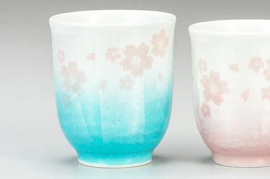 KUTANI WARE “SILVER SAKURA” YUNOMI TEA CUP PAIR