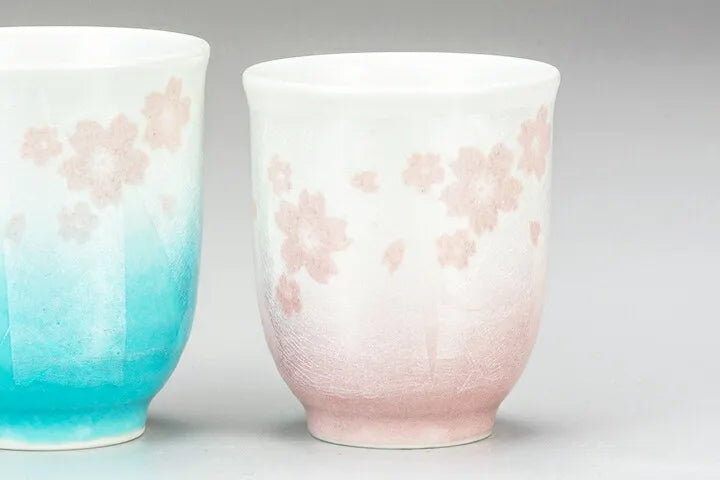 KUTANI JAPANESE YUNOMI SET TEACUP(SILVERCOLOR SAKURA)