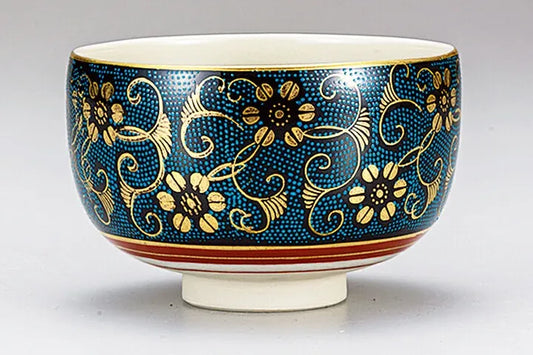 KUTANI WARE  MATCHA BOWL CHAWAN KUTANI AOCHIBU TESSEN