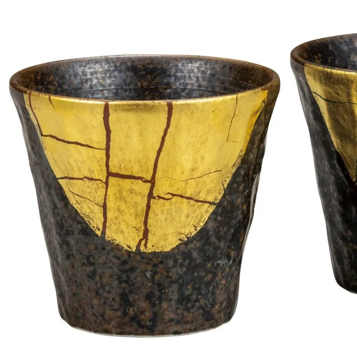 JAPANESE KUTANI PORCELAIN SHOCHU CUP SET (PAIR) – GOLD LEAF DECORATION