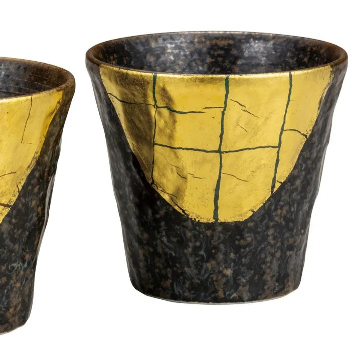 JAPANESE KUTANI PORCELAIN SHOCHU CUP SET (PAIR) – GOLD LEAF DECORATION