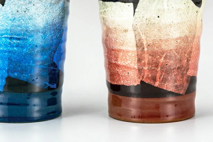 KUTANI WARE PAIR OF FREE CUPS – JAPANESE PORCELAIN GINSAI SILVER GLAZE