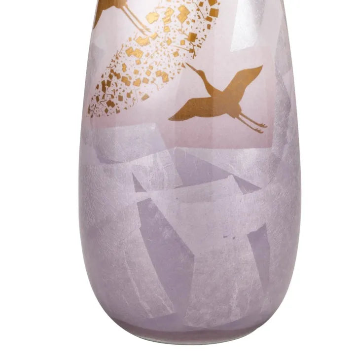 KUTANI WARE FLOWER VASE “SILVER FLIGHT” – JAPANESE PORCELAIN WITH SILVER GLAZE, WOODEN GIFT BOX