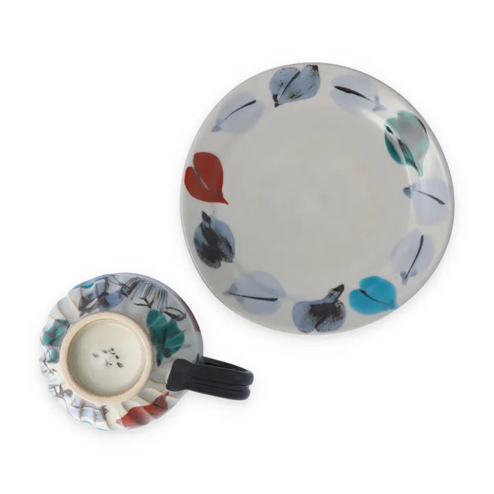 KUTANI WARE JAPANESE PORCELAIN CUP & SAUCER – IRODORI CAMELLIA (BLACK) | KOKUZOU KILN 虚空蔵窯