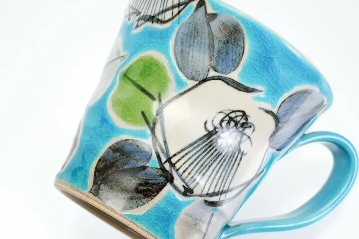 KUTANI WARE MUG CUP KOZOME TUBAKI BLUE /KOKUZOU KLIN