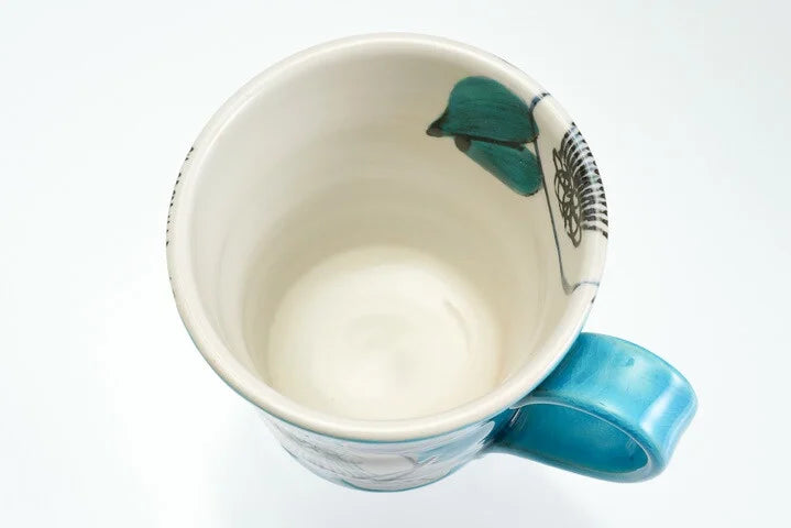 KUTANI WARE MUG CUP KOZOME TUBAKI BLUE /KOKUZOU KLIN