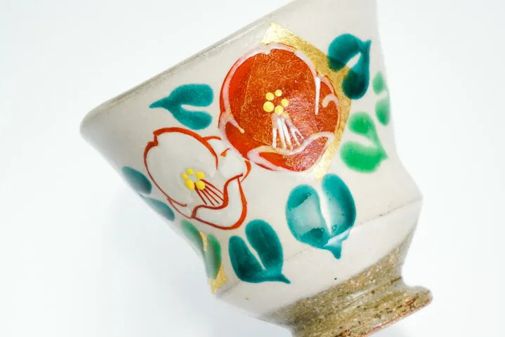 KUTANI JAPANESE YUNOMI GOLD LEAF CAMELLIA/KOKUZOU KLIN