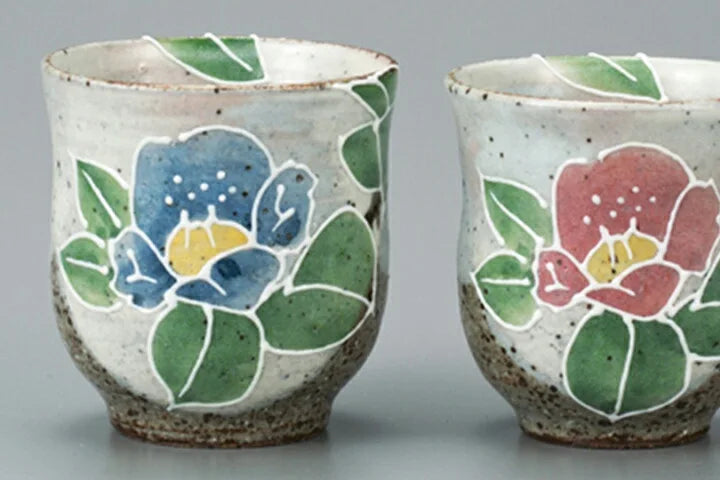 KUTANI WARE YUNOMI SET TEACUP (CAMELLIA) / SHIHO AIKAWA