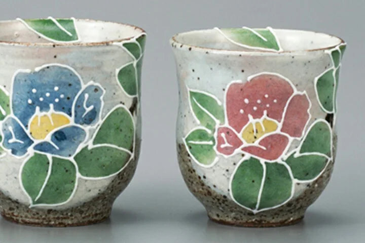 KUTANI WARE YUNOMI SET TEACUP (CAMELLIA) / SHIHO AIKAWA