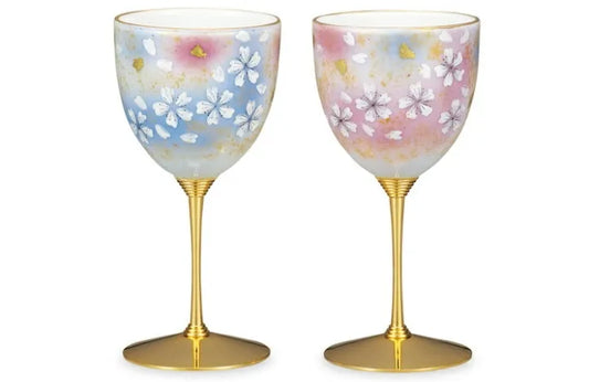 KUTANI WARE PAIR WINE GLASSES – HANA NO MAI “FLOWER DANCE” (GIFT BOXED)