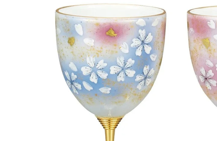 KUTANI WARE PAIR WINE GLASSES – HANA NO MAI “FLOWER DANCE” (GIFT BOXED)