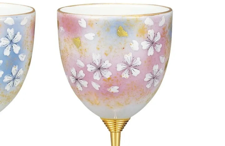 KUTANI WARE PAIR WINE GLASSES – HANA NO MAI “FLOWER DANCE” (GIFT BOXED)