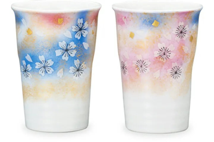 KUTANI WARE PAIR OF FREE CUPS FLORAL DANCE